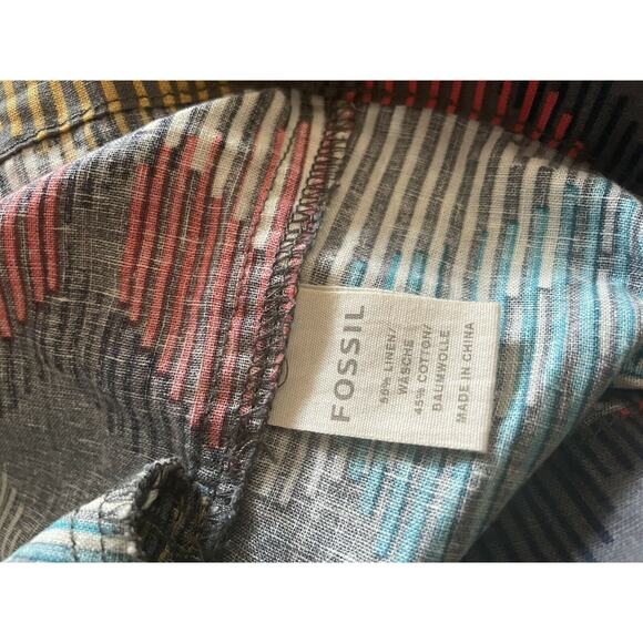 fossil blue green geometric linen pull on skirt size XS Pockets - Picture 7 of 8